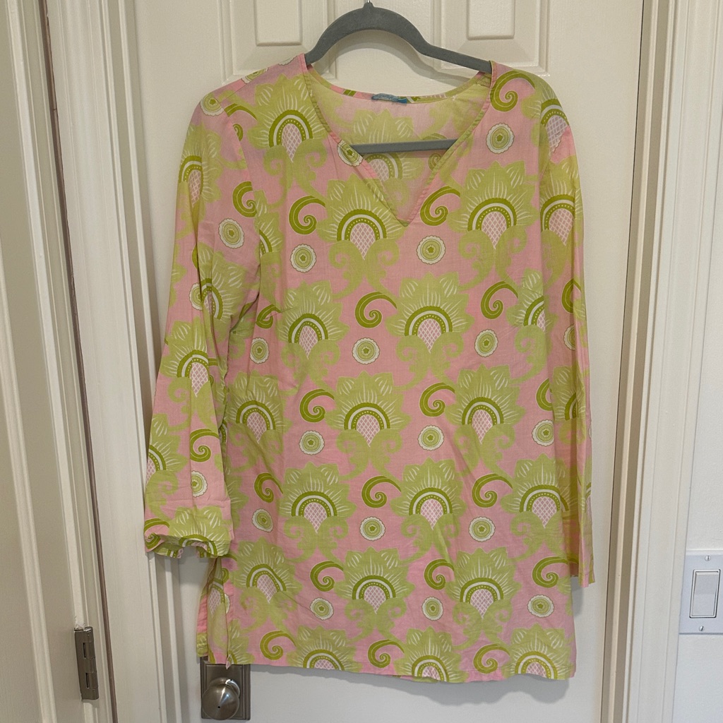 J. Mclaughlin Pink And Green Patterned Tunic Size L